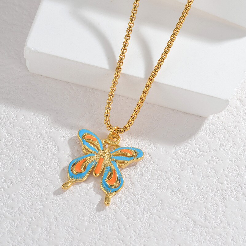 1 Piece Simple Cute Style Butterfly Shape Stainless Steel 18K Gold Plated Women's Pendant Necklace h5 